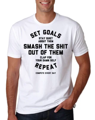 Set Goal GYM Tshirt Runing Under Armour Motivation New Style Tee White