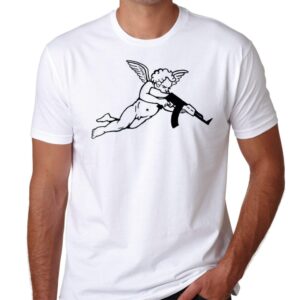 Angel with Gun Tee T Shirt Supreme Swag Jolo White Men OFF Pistol Streetwear Summer