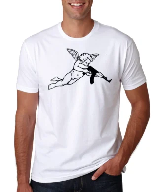 Angel with Gun Tee T Shirt Supreme Swag Jolo White Men OFF Pistol Streetwear Summer