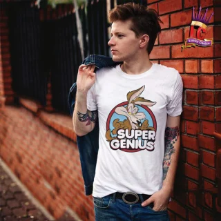 Super Genius T Shirt Tee Mens Wile E Coyote Oldschool Gift Birthday Party Smart Student Fun Summer Style — alternate view