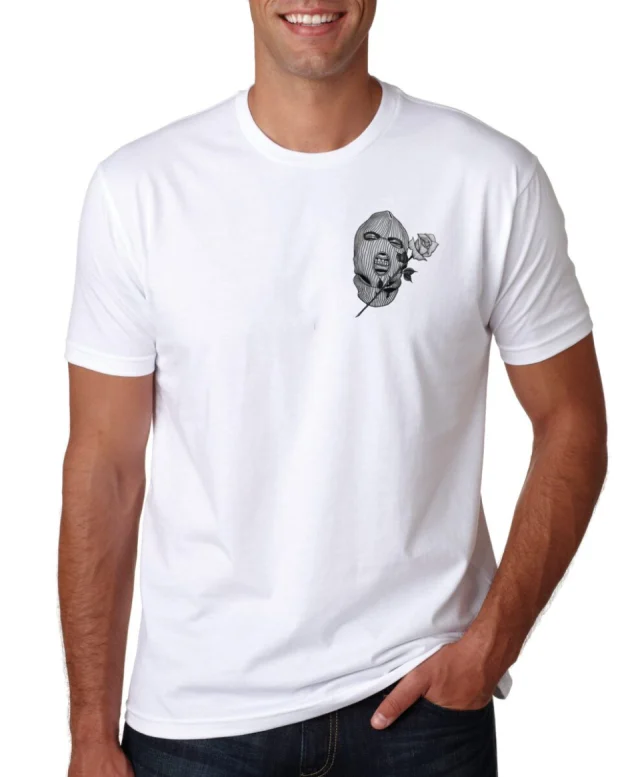 Swag Tshirt Gangsta Tee Rose balaclava style Streetwear jolo white