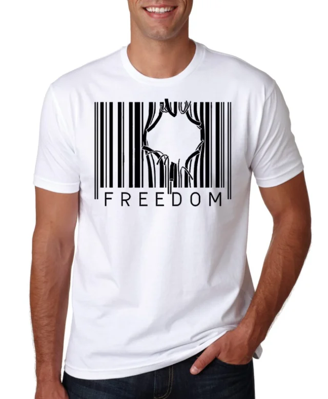Freedom T shirt  system illuminati Nerd Sheep White Black cotton Fruit  Softspun Tee
