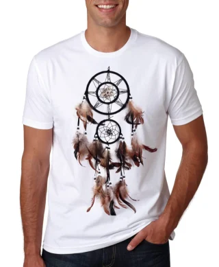 White Dream Catcher Design T Shirt Black Printed Ash Native American Indian