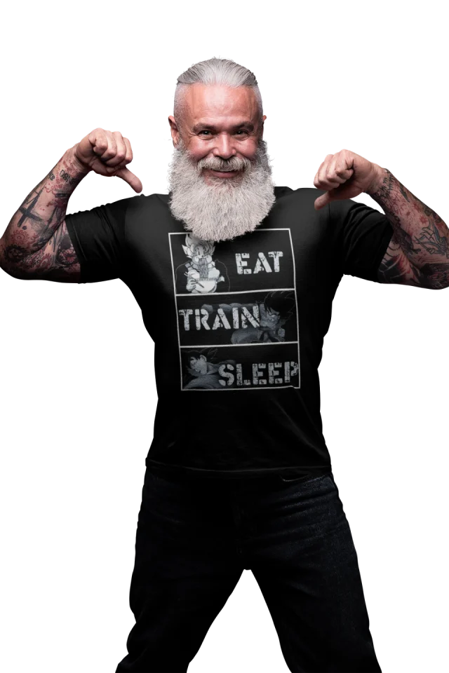 Eat Train Sleep T Shirt Men Gym DBZ Dragon Ball Z Training Hard Vegeta Goku