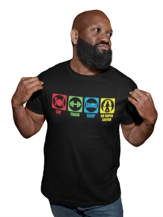 Eat Train Sleep T Shirt Men FUN Gym DBZ Dragon Ball Z Training Hard Vegeta Goku