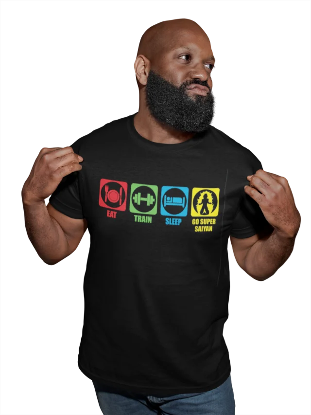 Eat Train Sleep T Shirt Men FUN Gym DBZ Dragon Ball Z Training Hard Vegeta Goku