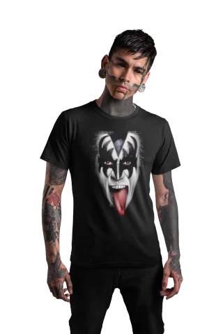 Facepaint Tshirt Mens Rock Black Kiss Head Outfit Crazy Roll