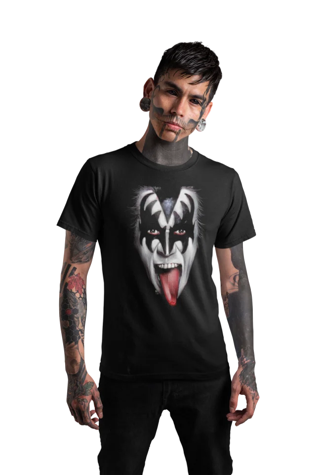 Facepaint Tshirt Mens Rock Black Kiss Head Outfit Crazy Roll