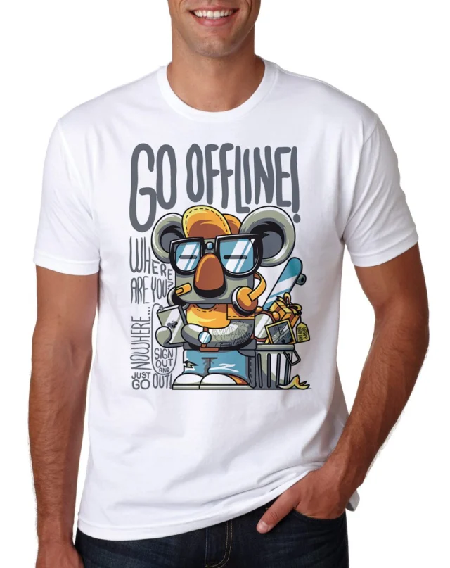 Go Offline Coala Tshirt Geek Hipster Tech Unisex Fun Gift Workoholic Tee