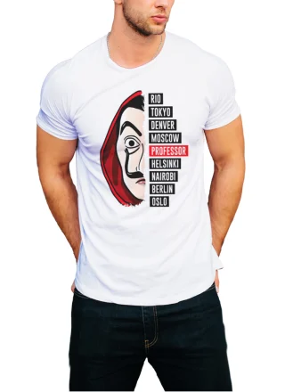 La Casa De Papel Money Heist Mask White Men's T-Shirt — alternate view