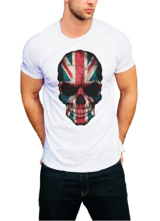 Great Britain Flag Skull T-Shirt United Kingdom - Union Jack White — alternate view