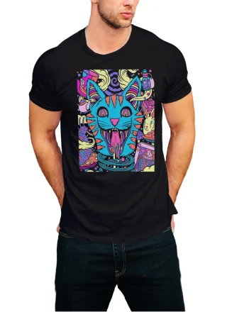 Acid Cats T-Shirt Party Crazy Drugs LSD Smiley Face Black — alternate view
