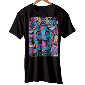 Acid Cats T-Shirt Party Crazy Drugs LSD Smiley Face Black