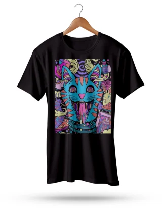 Acid Cats T-Shirt Party Crazy Drugs LSD Smiley Face Black
