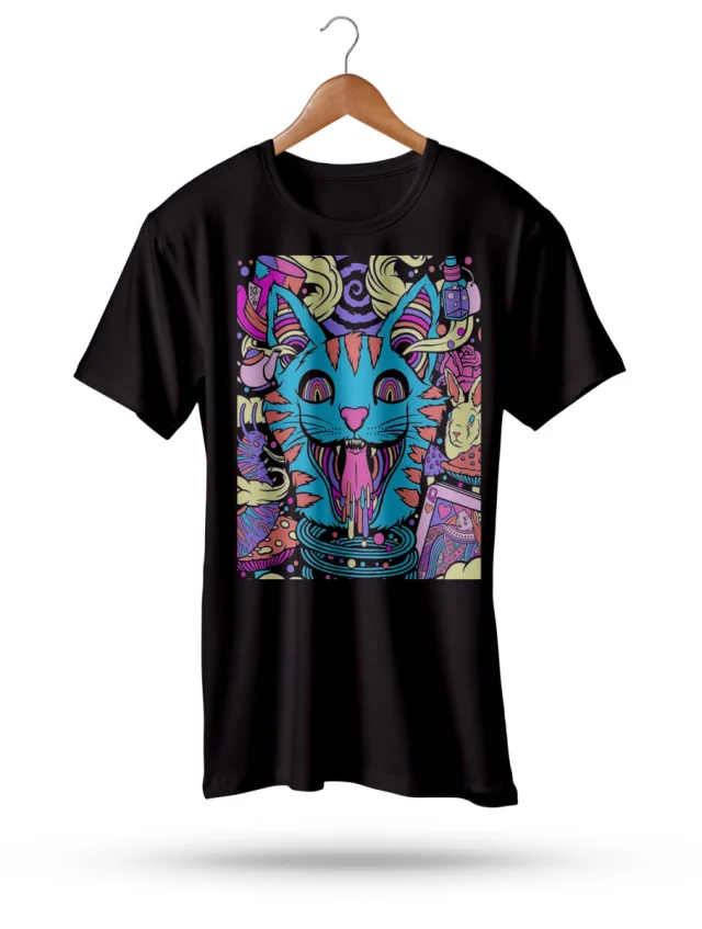 Acid Cats T-Shirt Party Crazy Drugs LSD Smiley Face Black