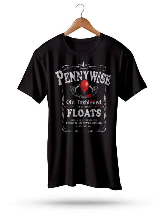 Black Pennywise T Shirt Clown Stephen Kings Style Horror IT