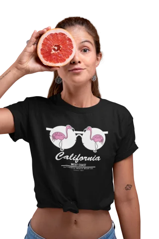 Flamingo T shirt for Women Pink California Black Top Ladies