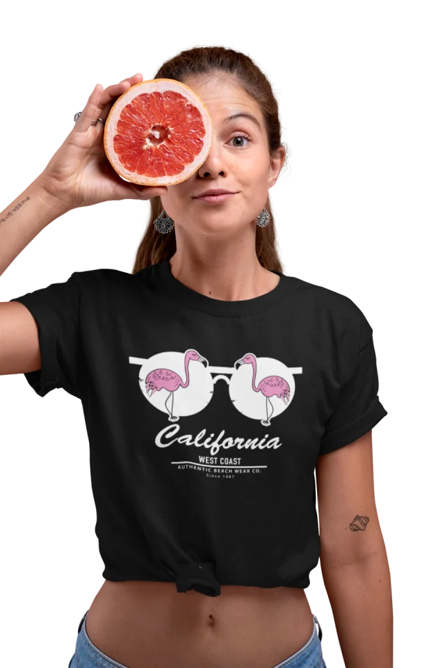 Flamingo T shirt for Women Pink California Black Top Ladies