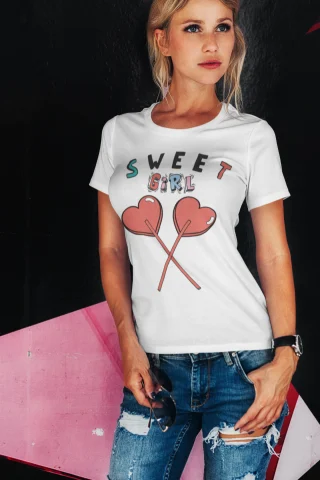 Sweet Girl Lollipop Tshirt for Women White Cotton Sexy Lady — alternate view