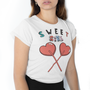 Sweet Girl Lollipop Tshirt for Women White Cotton  Sexy Lady
