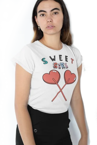 Sweet Girl Lollipop Tshirt for Women White Cotton Sexy Lady