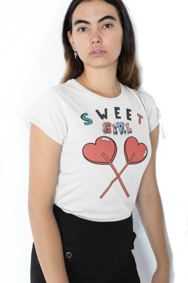 Sweet Girl Lollipop Tshirt for Women White Cotton  Sexy Lady