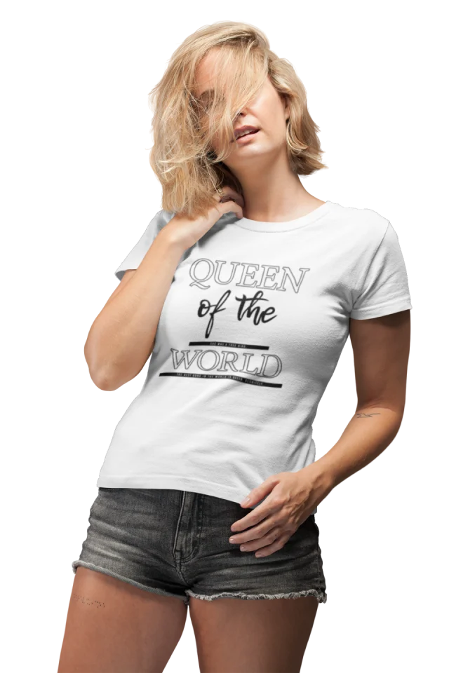 Queen of the World T-shirt for Women White Slogan Cotton