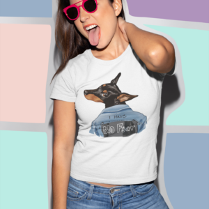 Doberman T Shirt for Women No Fear Sexy Lady White