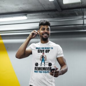 Weightlifting Give Never T-Shirt Shirt Tee Mens Gym Motivation Galaxy Rick Quest Gift Large Crewneck Fitness