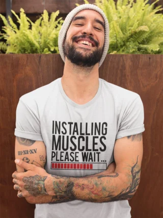 Muscles Installing Mens Gym Shirt Funny Top Please Wait Bodybuilding Workout Gift Vest T-Shirt Joke Tee Stringer Training Slogan Panda — alternate view