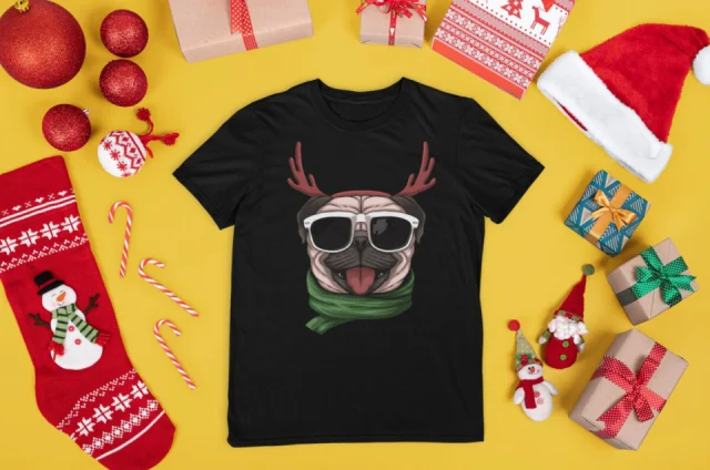 Funny Christmas T-Shirt Merry Pugmas Pug Santa Reindeer S M L XL XXL Gift