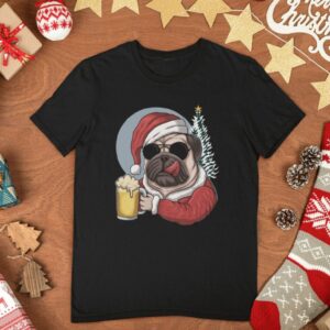 Funny Christmas T-Shirt Merry Pugmas Beer Pug Santa Reindeer S M L XL XXL Gift