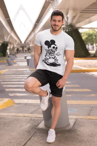 Mickey Mouse T Shirt Cowboy Gangsta Rap Funny Gift White S M L XL XXL Skeleton — alternate view