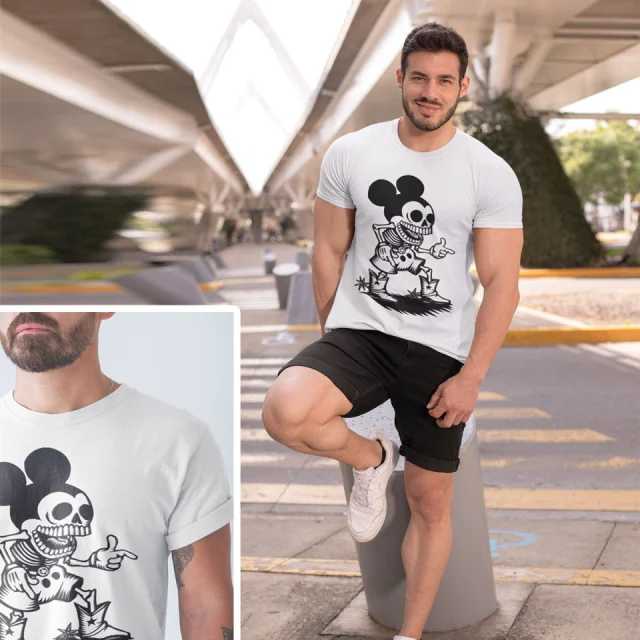 Mickey Mouse T Shirt Cowboy Gangsta Rap Funny Gift White S M L XL XXL Skeleton