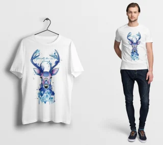 Harry Potter T-Shirt Top Shirt Hogwarts Deer Animal Blue White