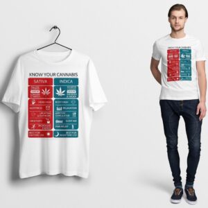 Know Your Cannabis T Shirt Sativa Indica Board Amstedam Chill Relax Weed