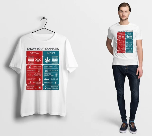 Know Your Cannabis T Shirt Sativa Indica Board Amstedam Chill Relax Weed