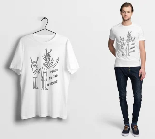 Peace Among Wordls Rick and Morty T Shirt Cartoon Wubba Lubba Dub Dubb Tee Funny