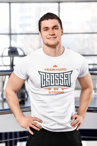 Shirt Mens Gym Crossfit Top Size Xl Sports Tee Football Sleeve T-Shirt Large Training Short Black Fitness White — alternate view