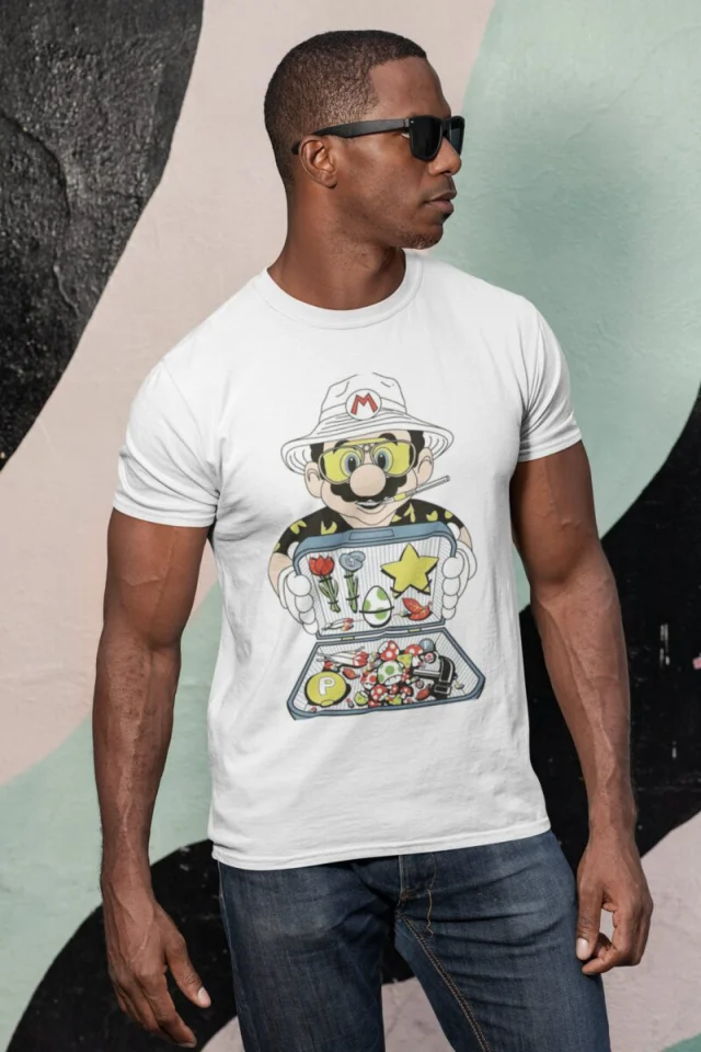 Las Vegas Parano  T Shirt Mario marijuana cannabis Cocaine White S M L XL XXL Drugs