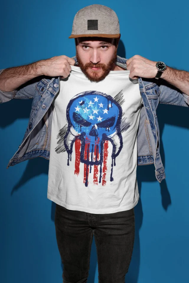 Punisher T Shirt Skull USA White S M L XL XXL
