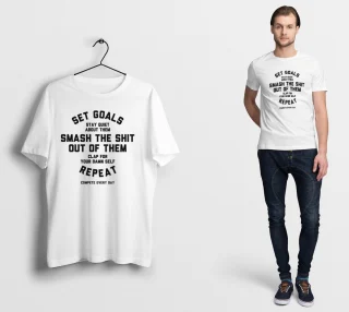 Set the Goal T Shirt Repeat No excuses Gym Training Muscle Runing Boxing