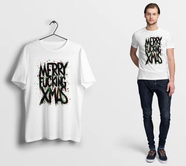 Merry Fcuking Slogan Christmas T Shirt Santa Gift Funny Men Xmas is my Favorite