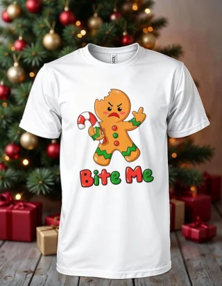 Bite Me TShirt Gingerbread Christmas Santa Xmas