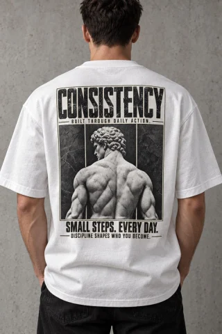 Consistency Graphic T-Shirt — Classical Statue Back Print — White back view