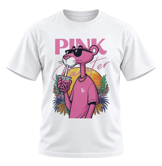 Pink Panther Bubble Tea Graphic T-Shirt