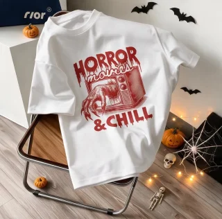 Horror Movies & Chill Halloween T-Shirt — alternate view