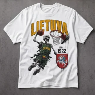 Lietuva Basketball Skeleton — Grunge Graphic T-Shirt — alternate view