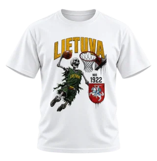 Lietuva Basketball Skeleton — Grunge Graphic T-Shirt
