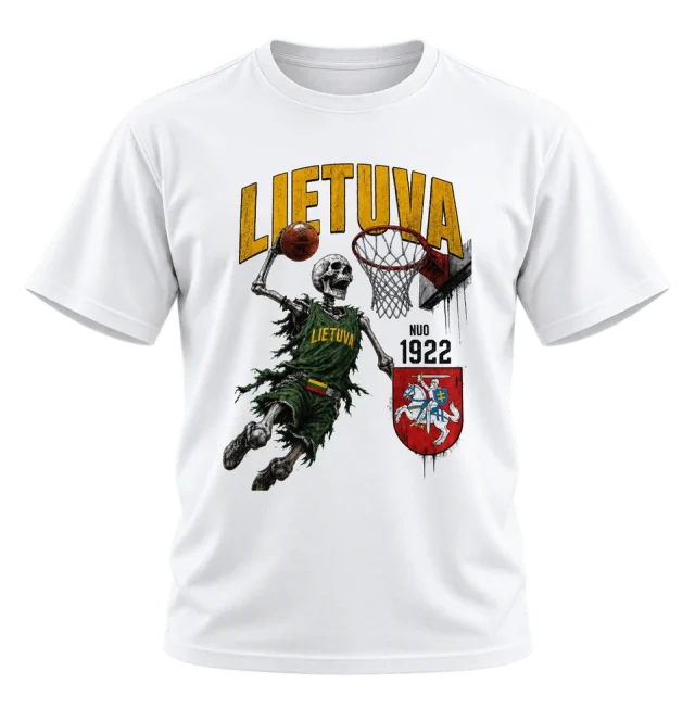 Lietuva Basketball Skeleton — Grunge Graphic T-Shirt
